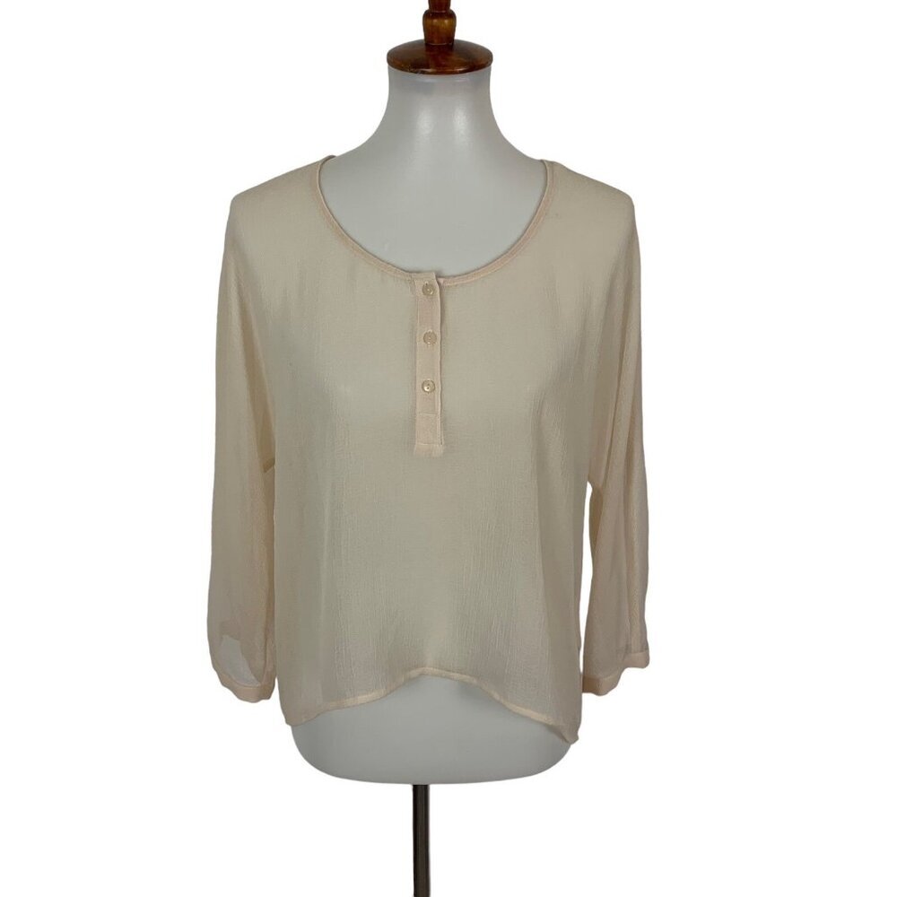 Sparkle and Fade Sheer Cream Blouse Medium Long Sleeve Romantic Girly Date Night